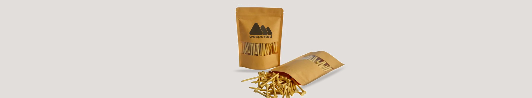 Packs de tees de golf personalizados en madera y bambú, ideales para eventos y regalos ecológicos.