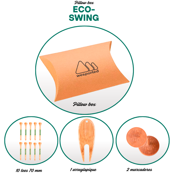 Caja pillow box Eco Greens personalizada para regalos de golf
