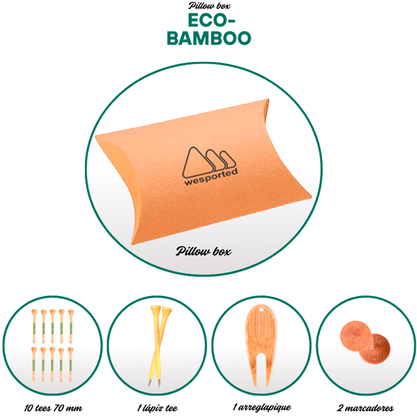 caja pillow box de bambú personalizada con logo para regalos de golf