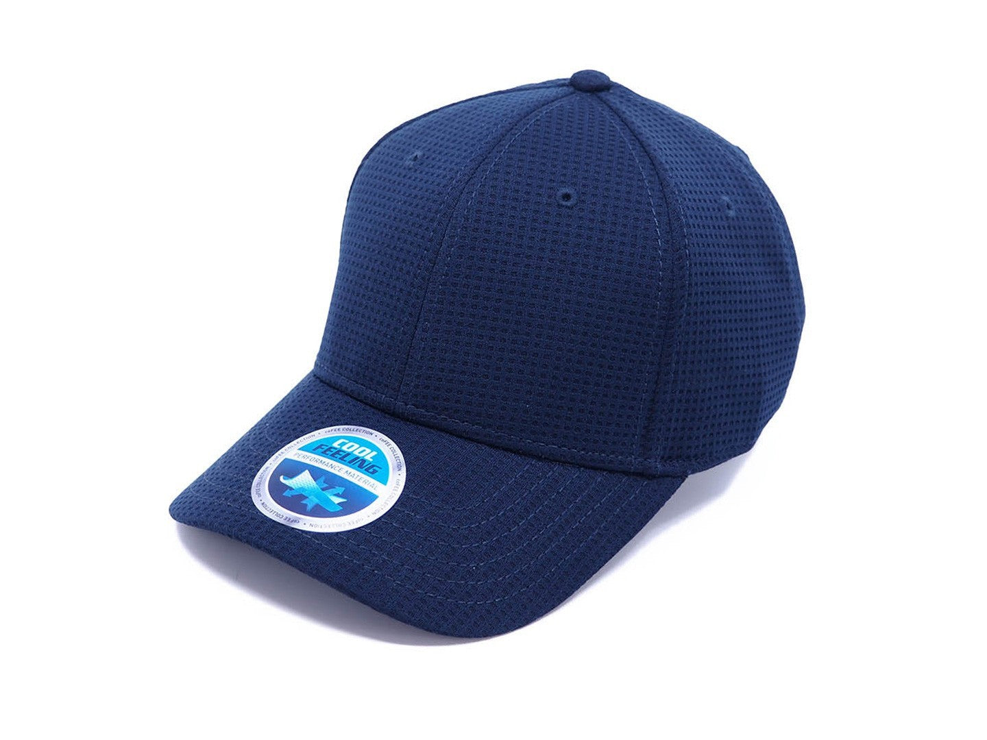 Detalle frontal estructurado de gorra de golf Cofee personalizada con logo corporativo
