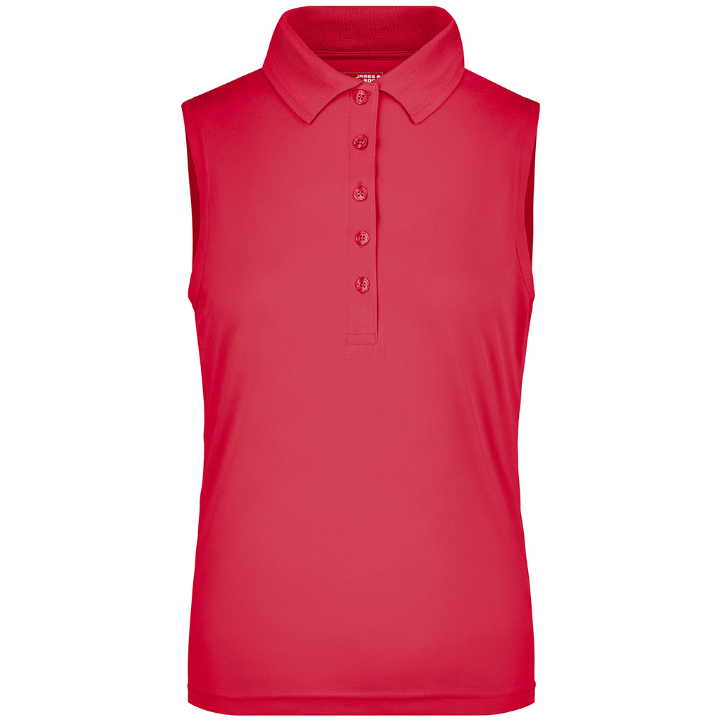 Polo sin mangas de golf personalizado para mujer en color rosa, ideal para equipos y eventos.