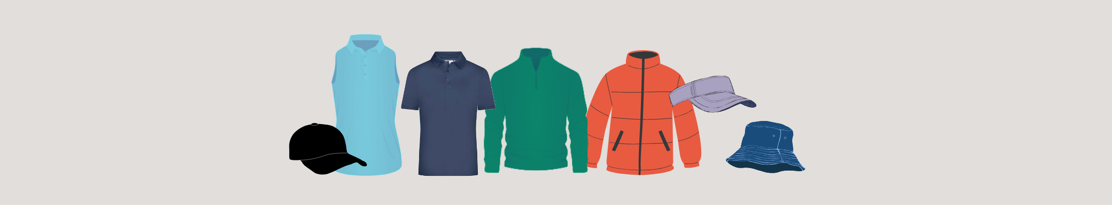 Colección de ropa de golf personalizada: polos, gorras y chaquetas con logo para equipos y eventos.