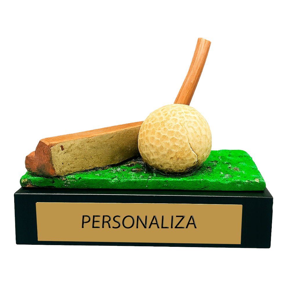 Trofeo de golf hecho a mano en ceramica, puter con bola de golf personalizado
