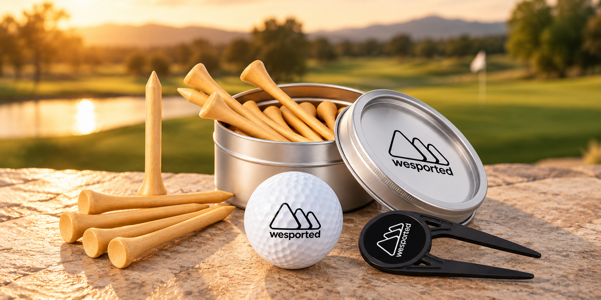 Regalo de golf personalizado con tees, bola y accesorios