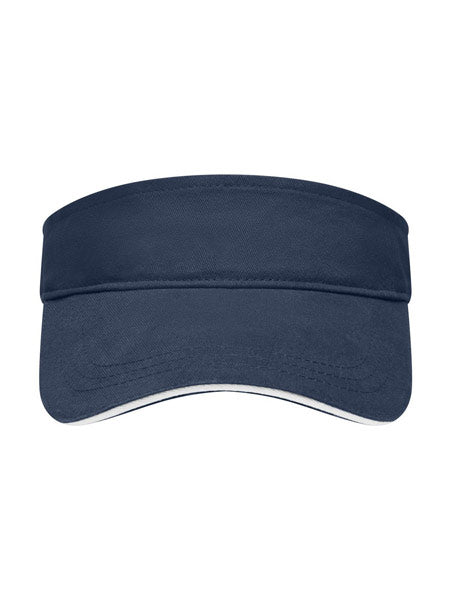 Visera de golf azul marino personalizada con cierre de velcro ajustable.