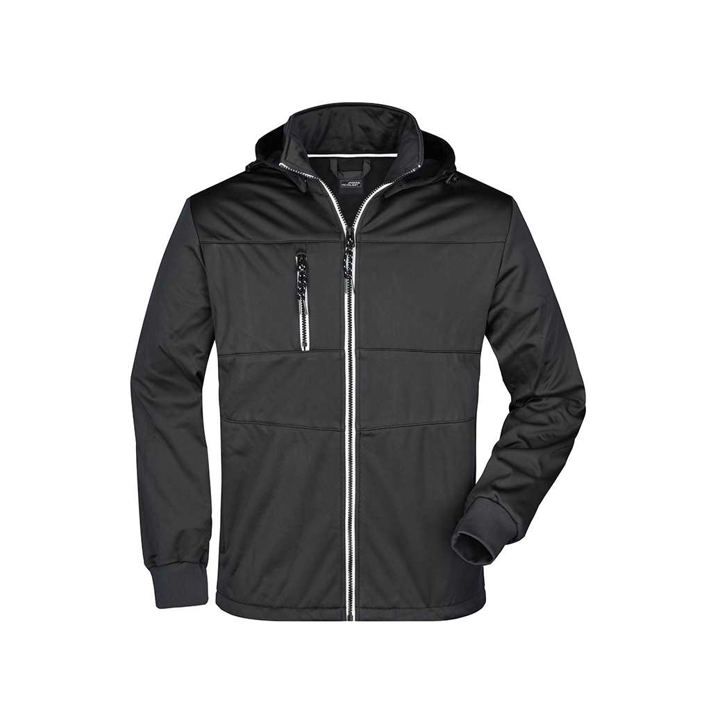 Chaqueta softshell negra con logo para hombre, impermeable 5.000 mm y transpirable para torneos