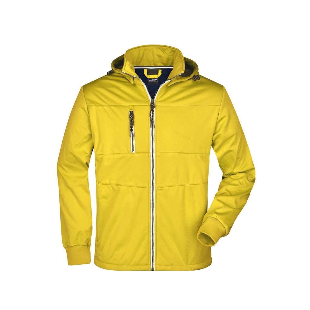 Chaqueta softshell verde para hombre, cordón ajustable y bolsillo pecho, perfecta para equipos y clubs