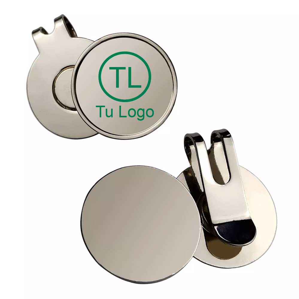 Clip de gorra magnético metálico negro con marcador de golf de 25mm personalizado con logo en resina