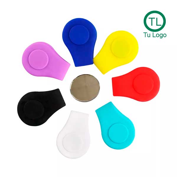 Clips marcadores de silicona para gorra de golf en varios colores (rojo, amarillo, negro) con logo