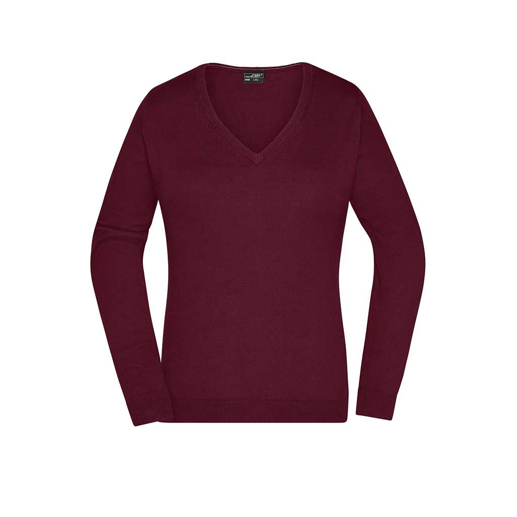 Jersey cuello en V para mujer_bourdeos