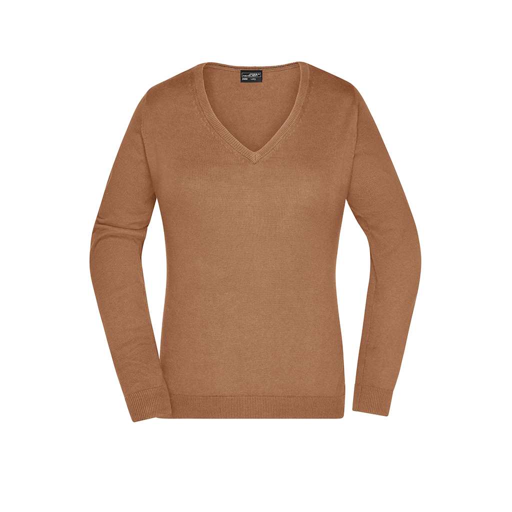 Jersey cuello en V para mujer_camel