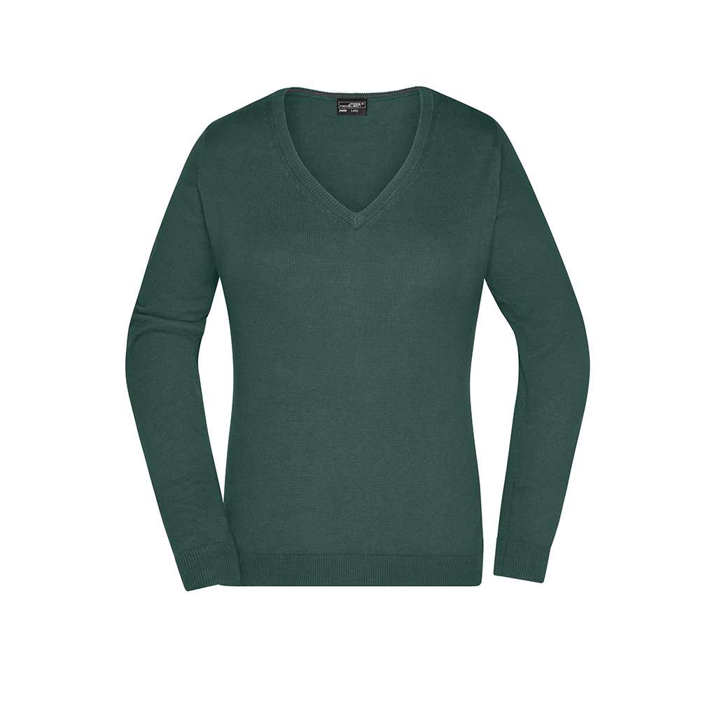 Jersey cuello en V para mujer_verde forest